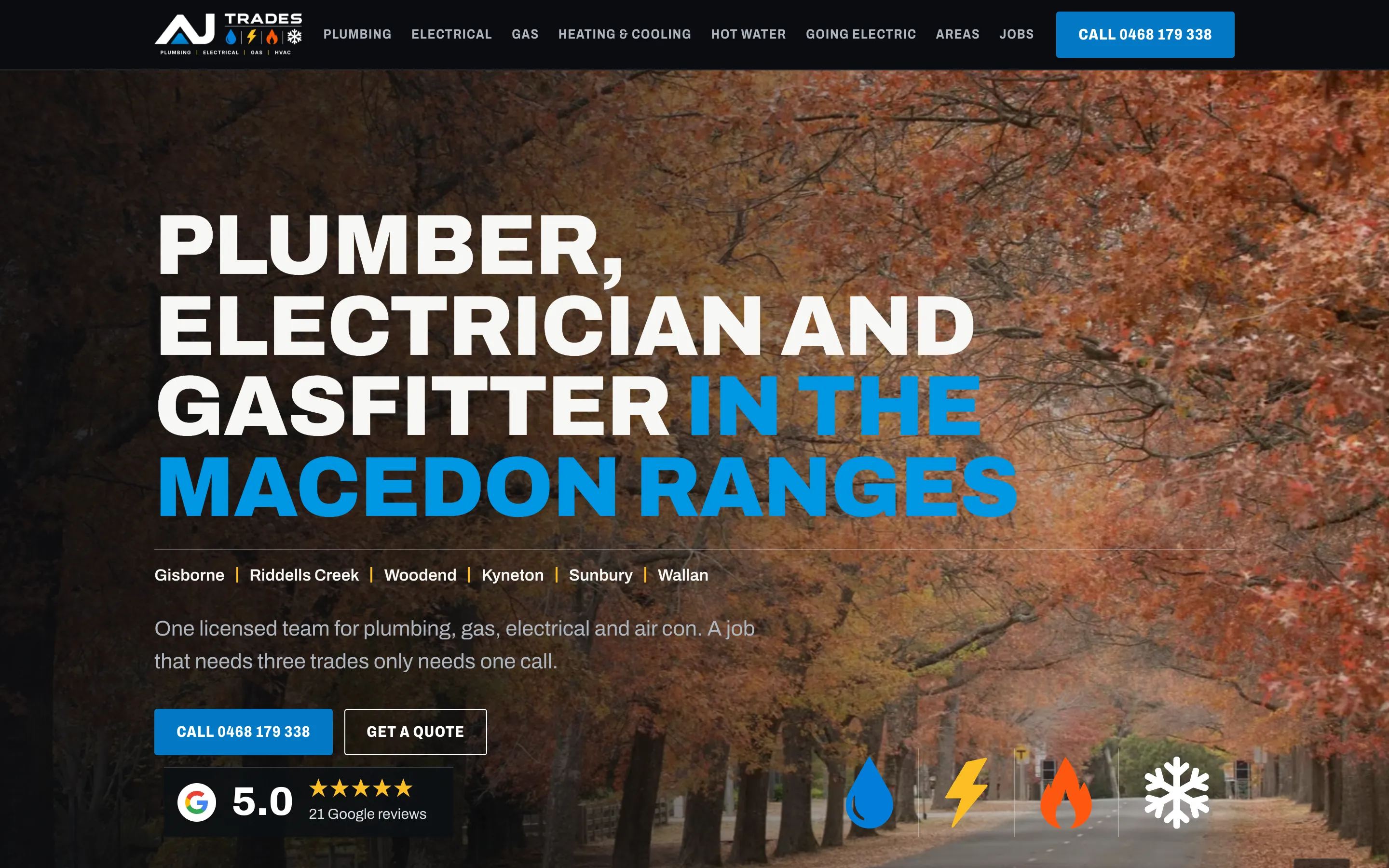AJ Trades Co website: Plumber, electrician and gasfitter, New Gisborne, Macedon Ranges