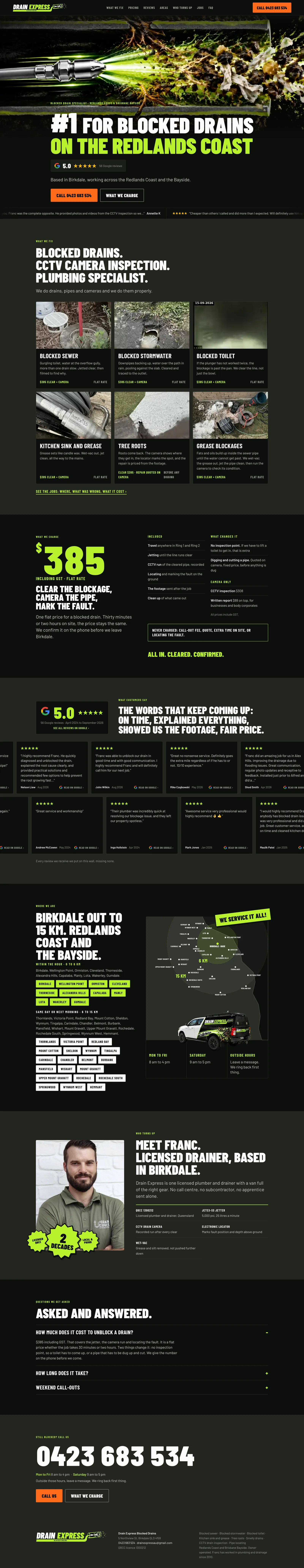 The full Drain Express home page, top to bottom